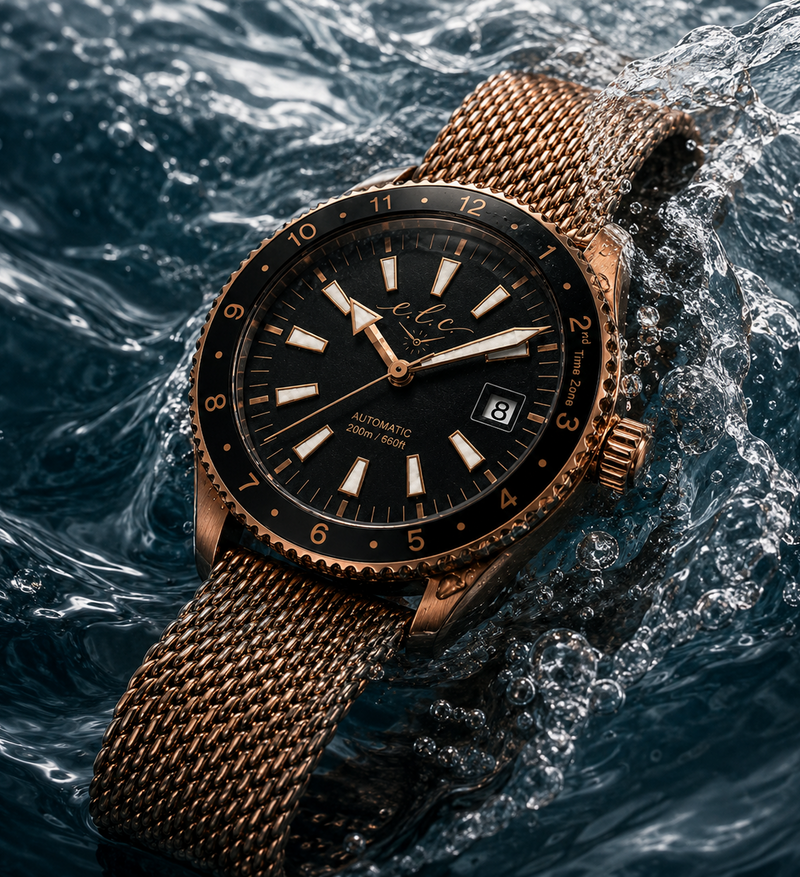 200 meter water-resistant luxury watch in water