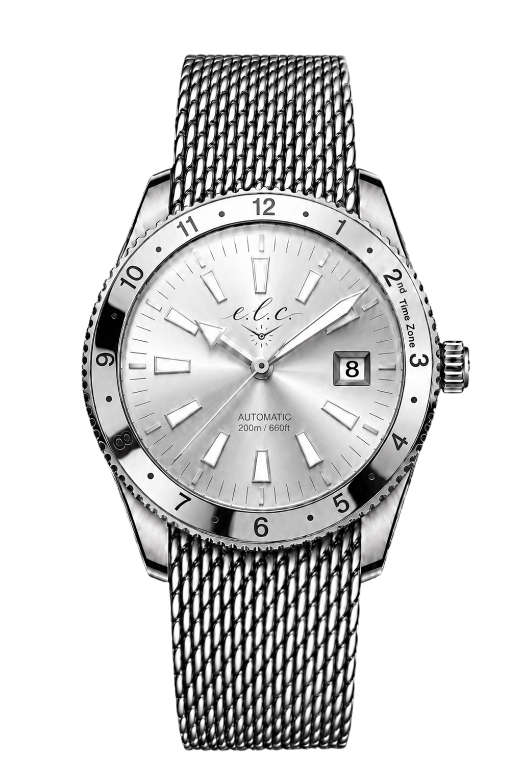 E.L.C. Riviera Signature 40mm automatic watch with stainless steel mesh bracelet