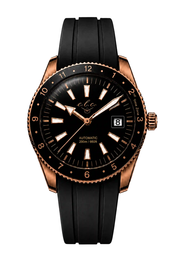 E.L.C. Riviera Signature black luxury watch with silicone strap