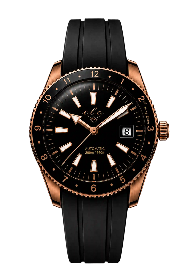 E.L.C. Riviera Signature black luxury watch with silicone strap
