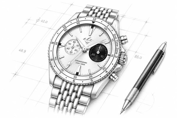 E.L.C. timepiece design sketch representing the brand's beginning in 2018