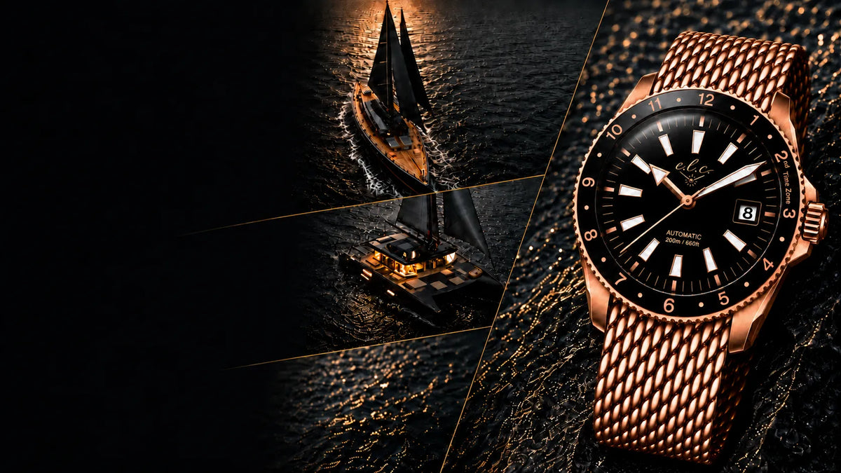 elc rose gold automatic watch yacht lifestyle